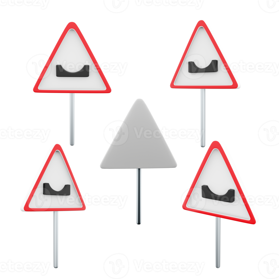 3d rendering hole in the road sign different positions icon set. 3d render road sign concept icon set. Hole in the road. png