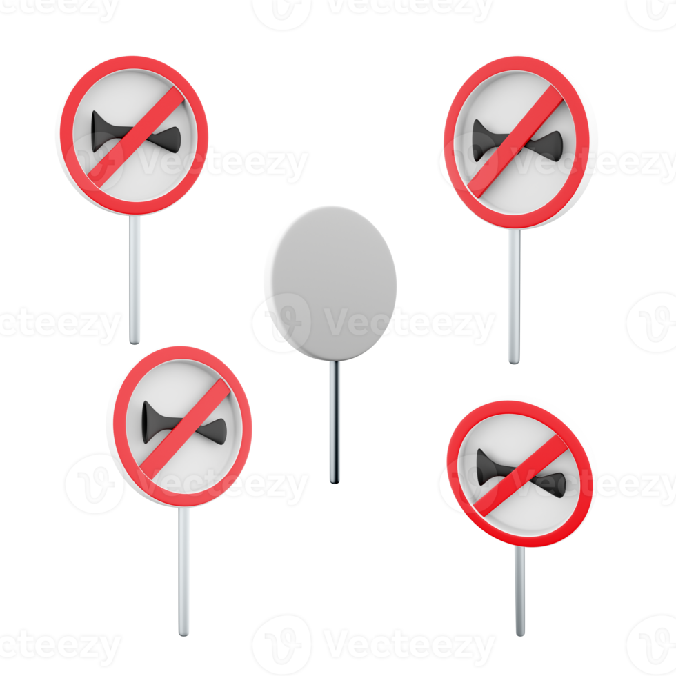 3d Rendern Klang Signal ist verboten Straße Zeichen anders Positionen Symbol Satz. 3d machen Straße Zeichen Konzept Symbol Satz. Klang Signal ist verboten. png