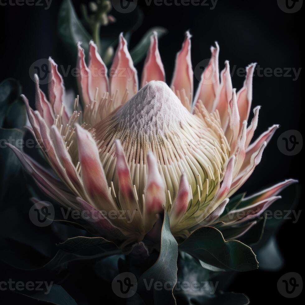 Beautiful blooming flower Warat Flora, Protea susara. .Created with photo