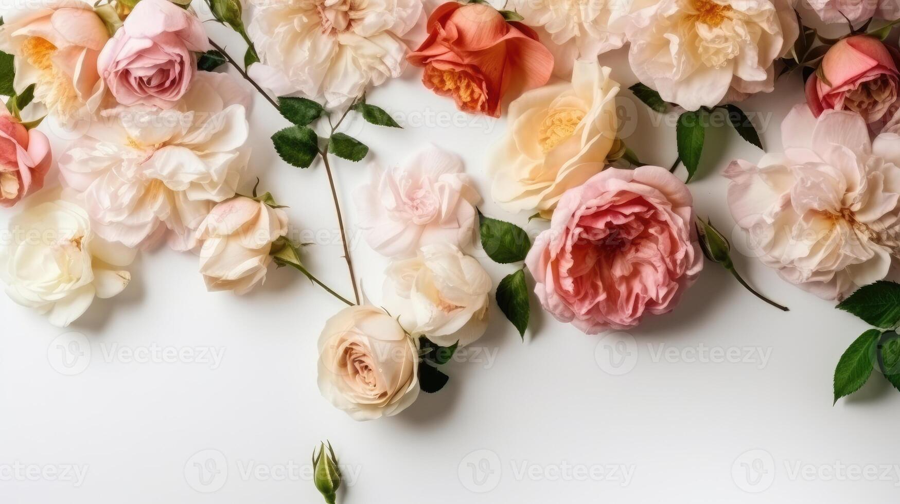 Flower composition. Red poppy flowers on white marble background. Flat lay. Top view. Wedding background. Festive concept. .Created with photo