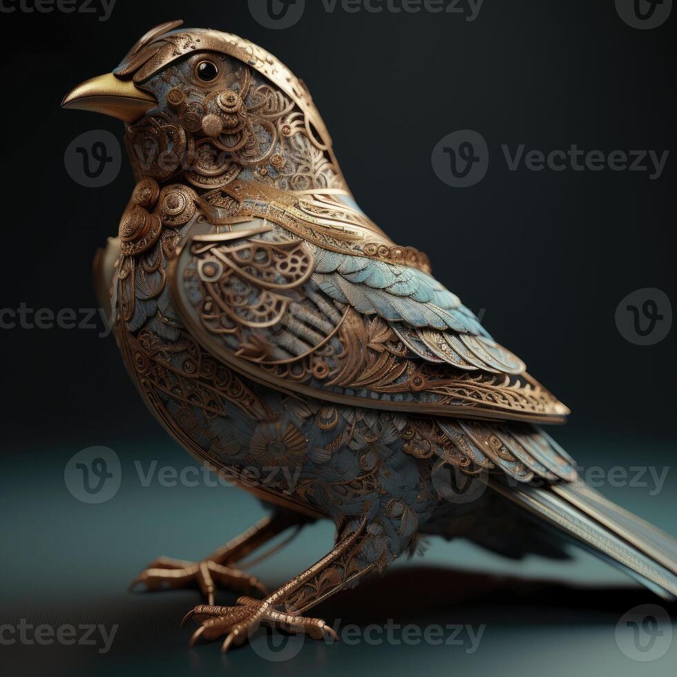 Wooden figurine of a stylish dove, on a black background..Created with photo