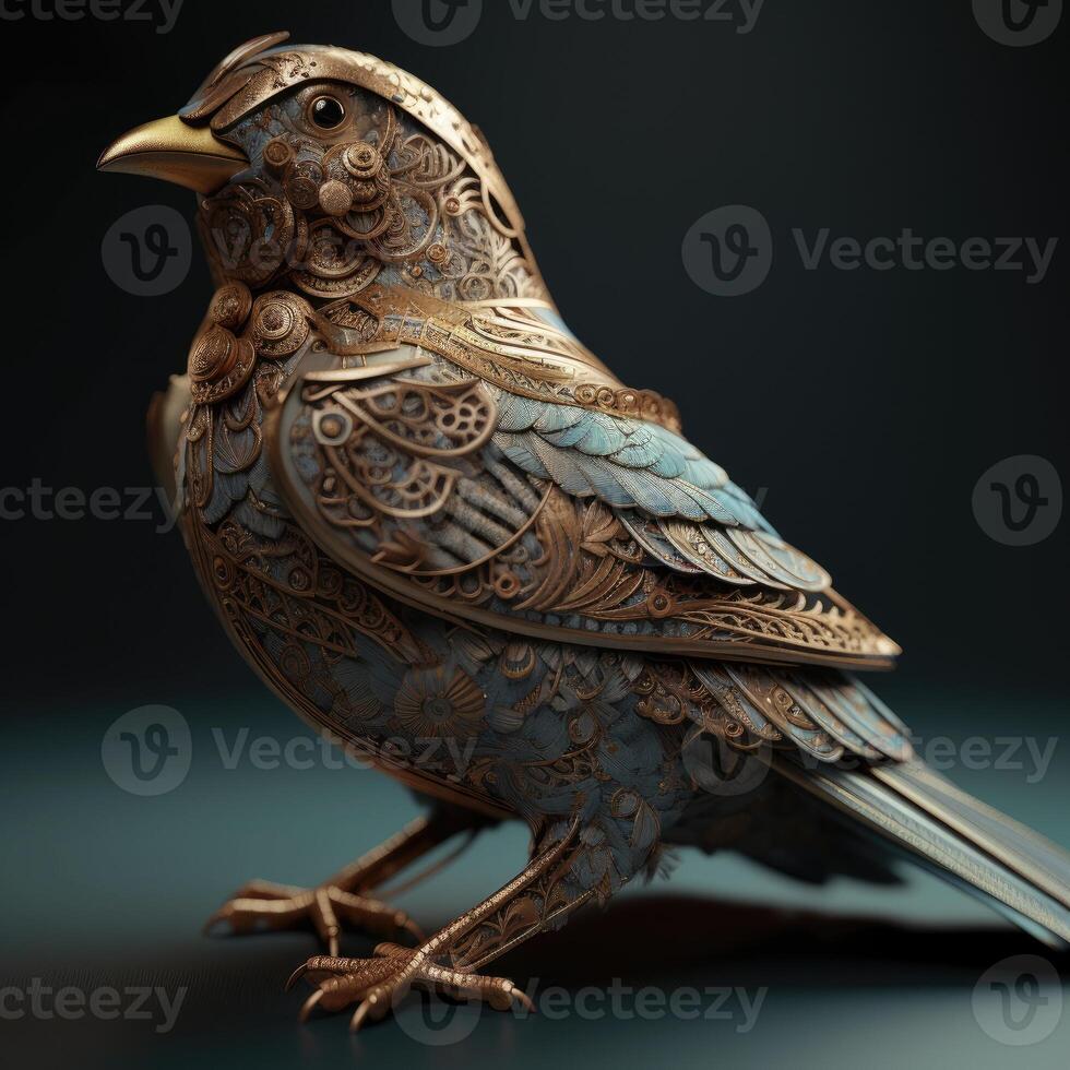 Wooden figurine of a stylish dove, on a black background..Created with photo