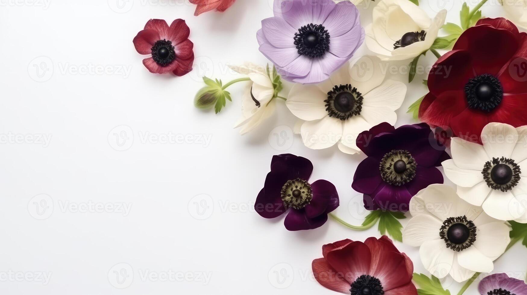 Flower composition. Red poppy flowers on white marble background. Flat lay. Top view. Wedding background. Festive concept. .Created with photo