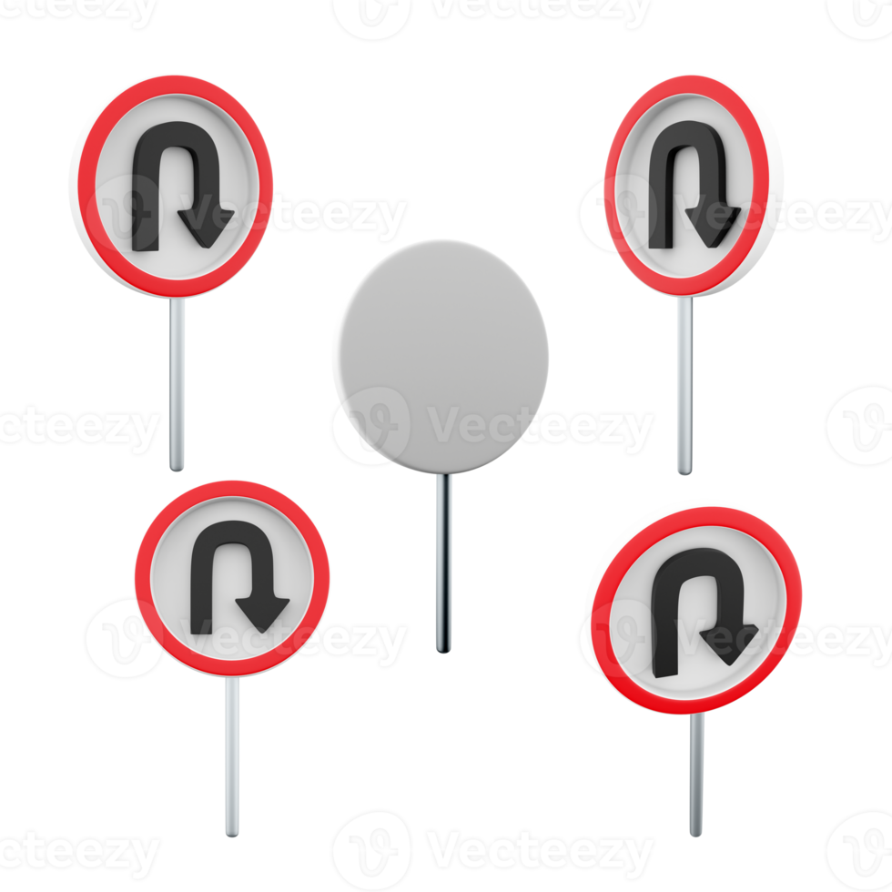 3d le rendu demi-tour route signe différent positionc icône set.3d rendre route signe concept icône ensemble. demi-tour. png