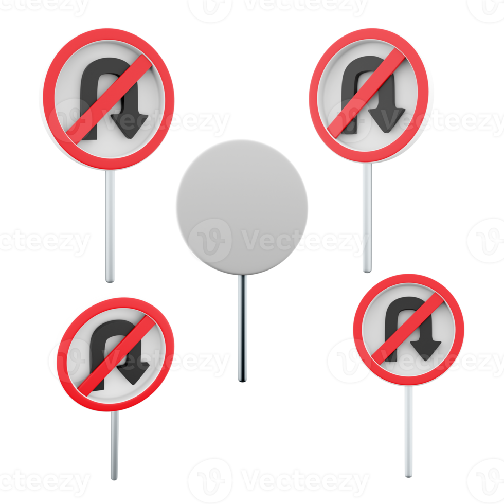 3d Rendern Nein u Wende Straße Zeichen anders Positionen Symbol Satz. 3d machen Straße Zeichen Konzept Symbol Satz. Nein u drehen. png