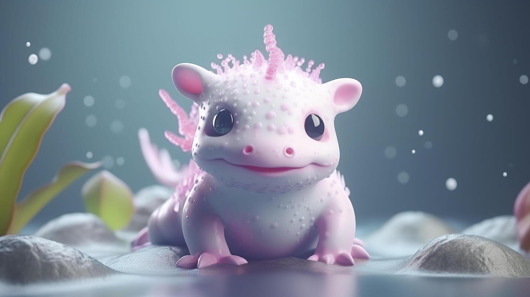 Cute cartoon 3d axolotl. . photo