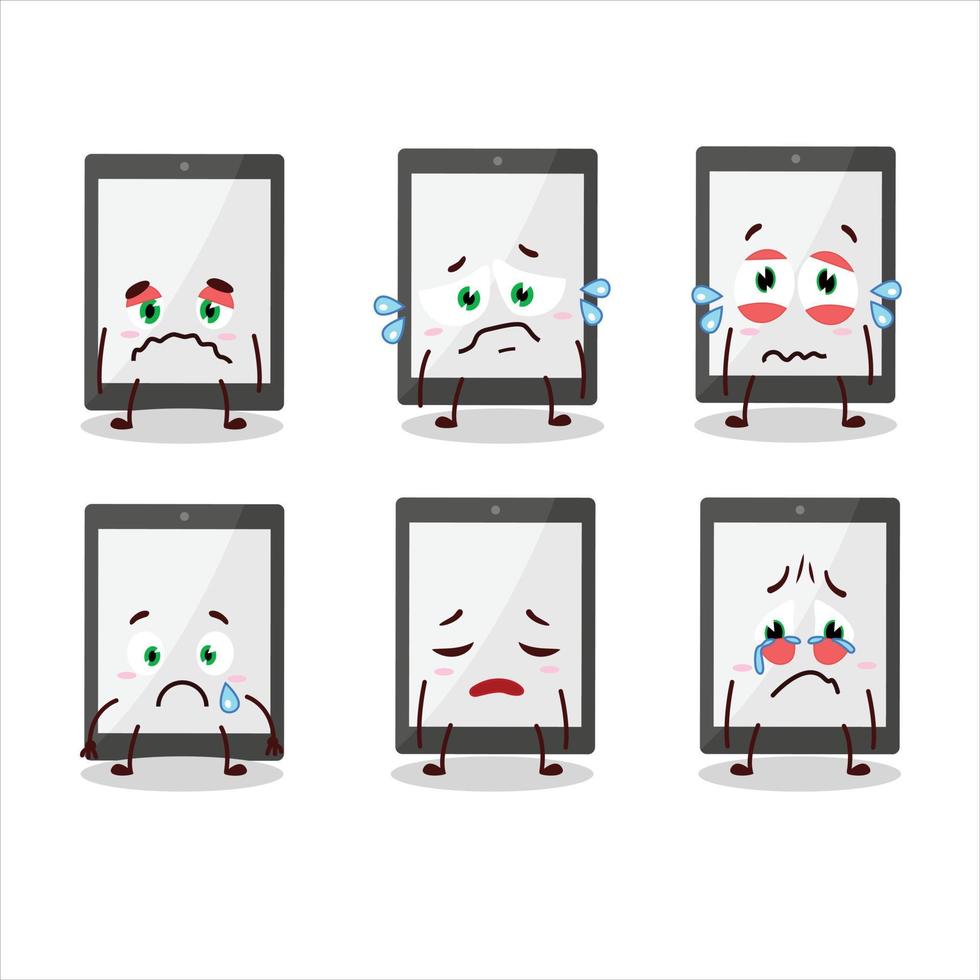 Tablet cartoon in character with sad expression vector