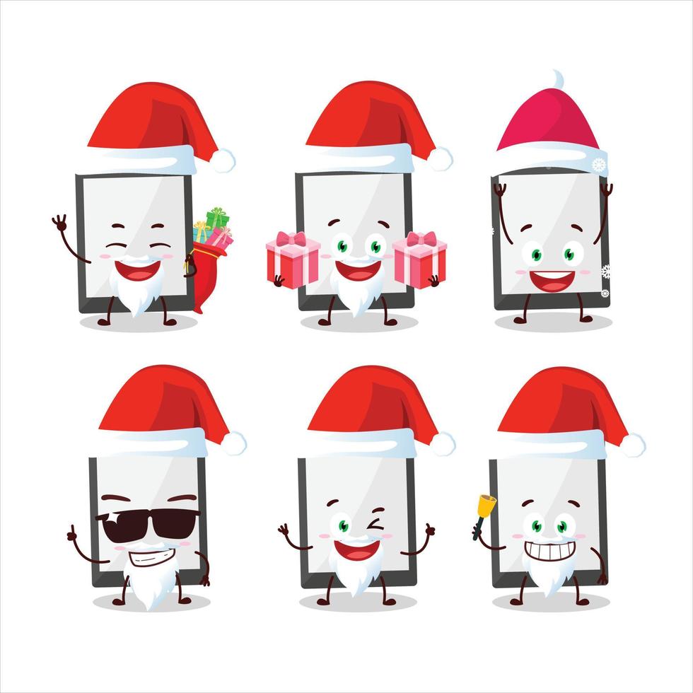 Papa Noel claus emoticones con tableta dibujos animados personaje vector