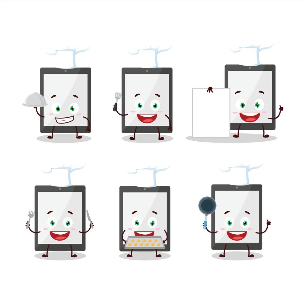 dibujos animados personaje de tableta con varios cocinero emoticones vector