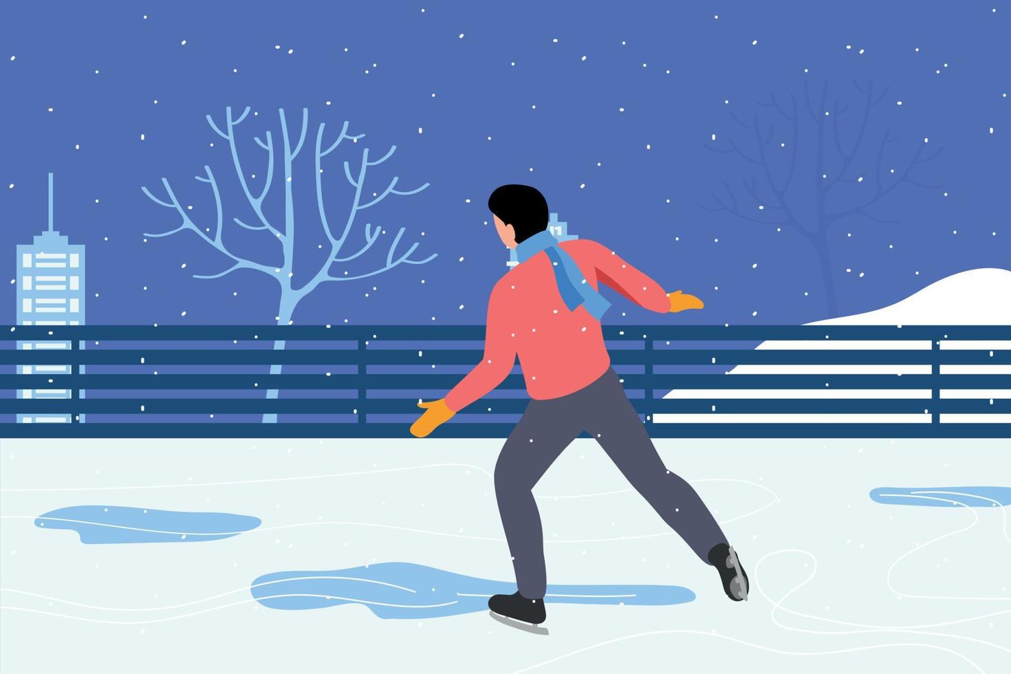 The boy is ice skating. vector