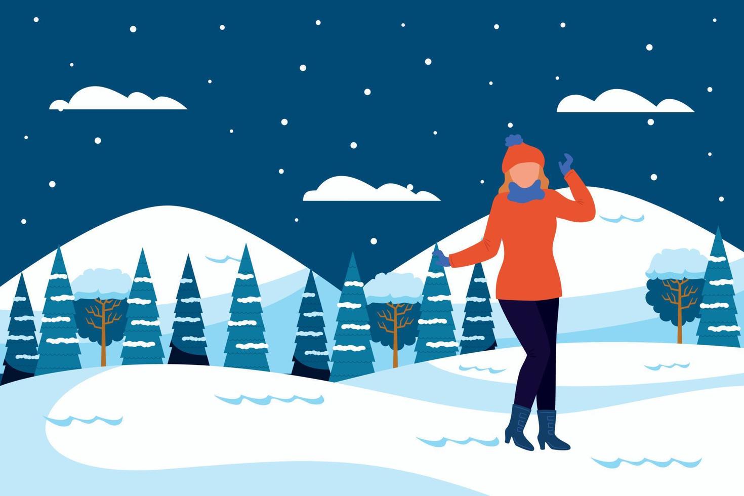 A girl in warm clothes is standing. vector