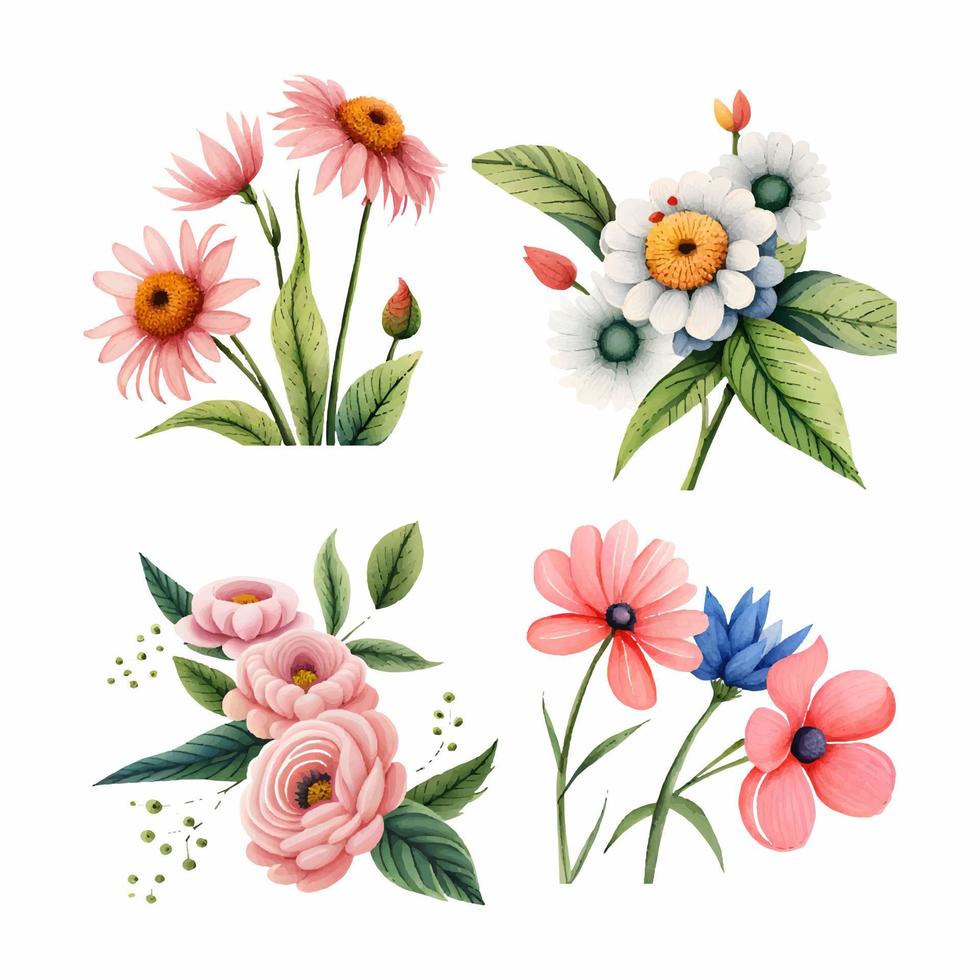 colección de dibujado acuarela flores vector
