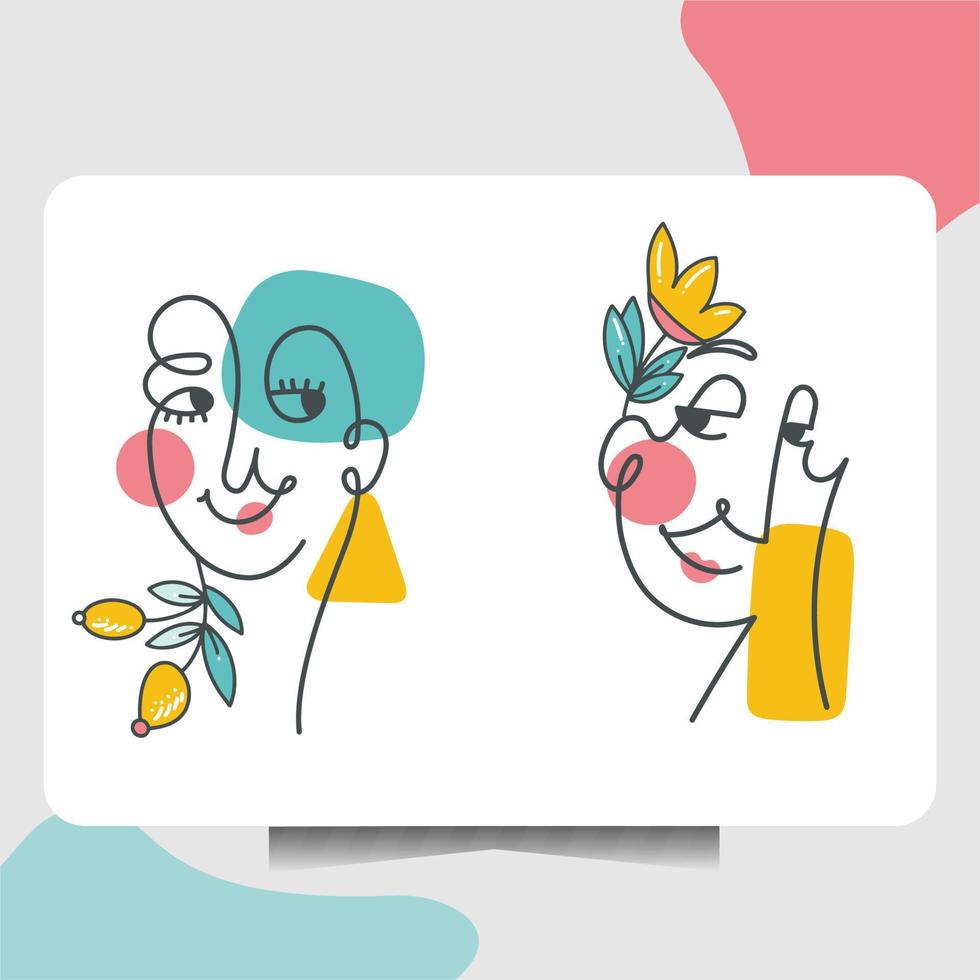 Abstract face with line art and flat design style vector