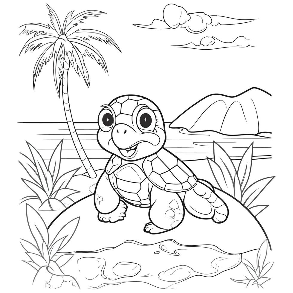 Beautiful Cute Turtle Coloring Pages vector