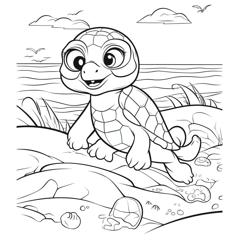 Beautiful Cute Turtle Coloring Pages vector