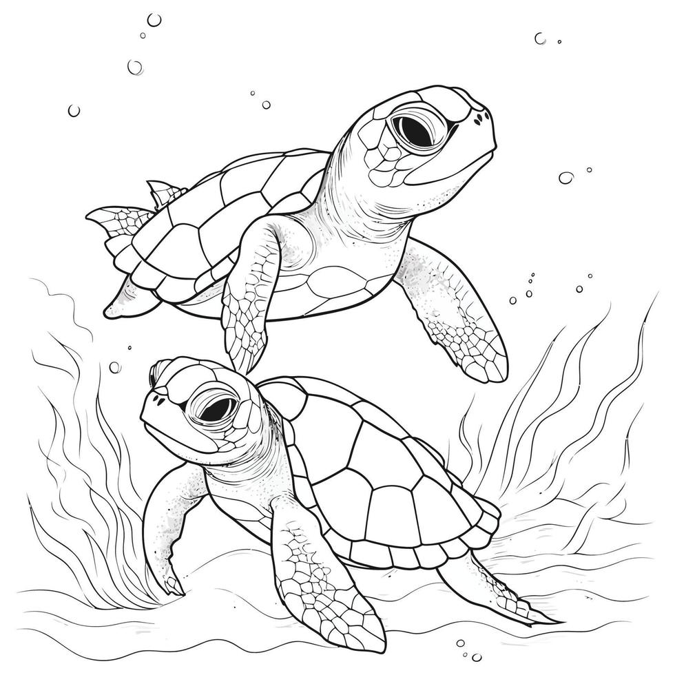 Beautiful Cute Turtle Coloring Pages vector
