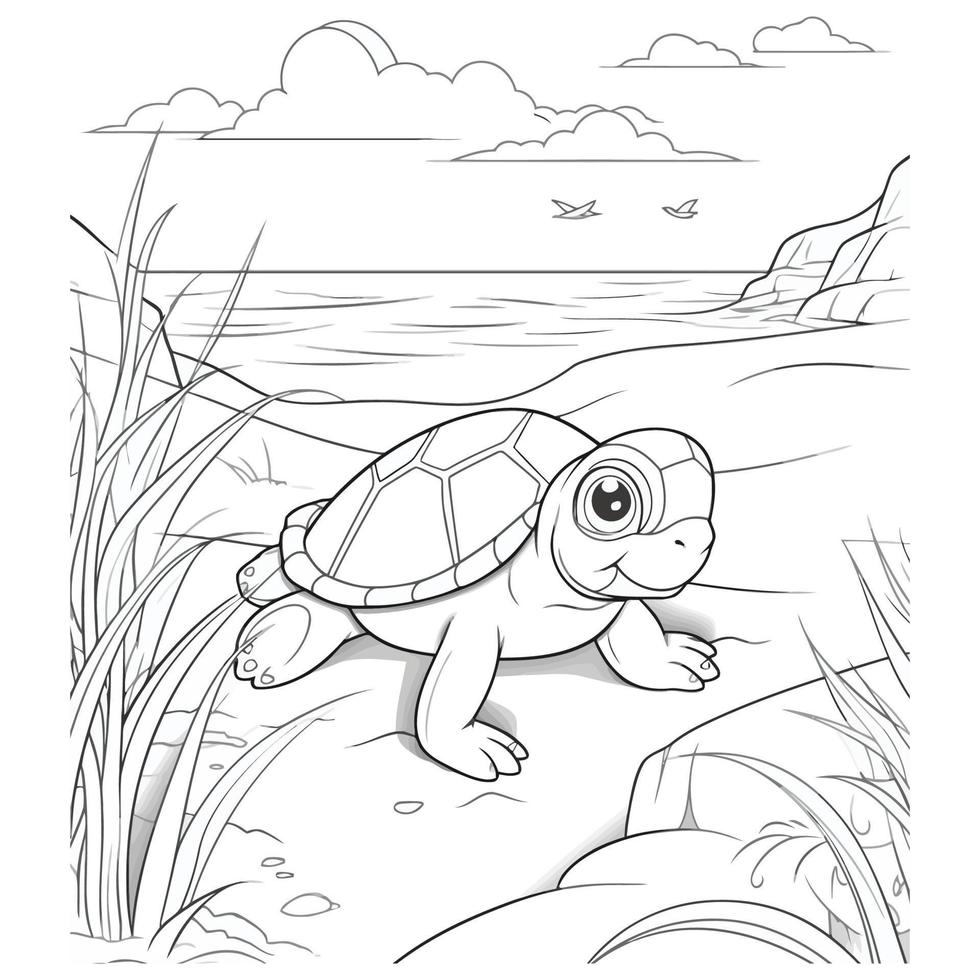 Beautiful Cute Turtle Coloring Pages vector