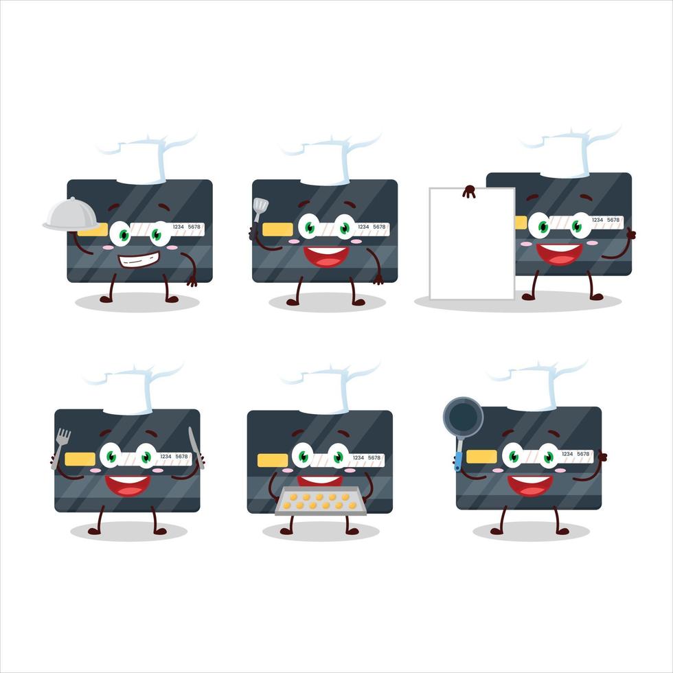 Cartoon character of credit card with various chef emoticons vector