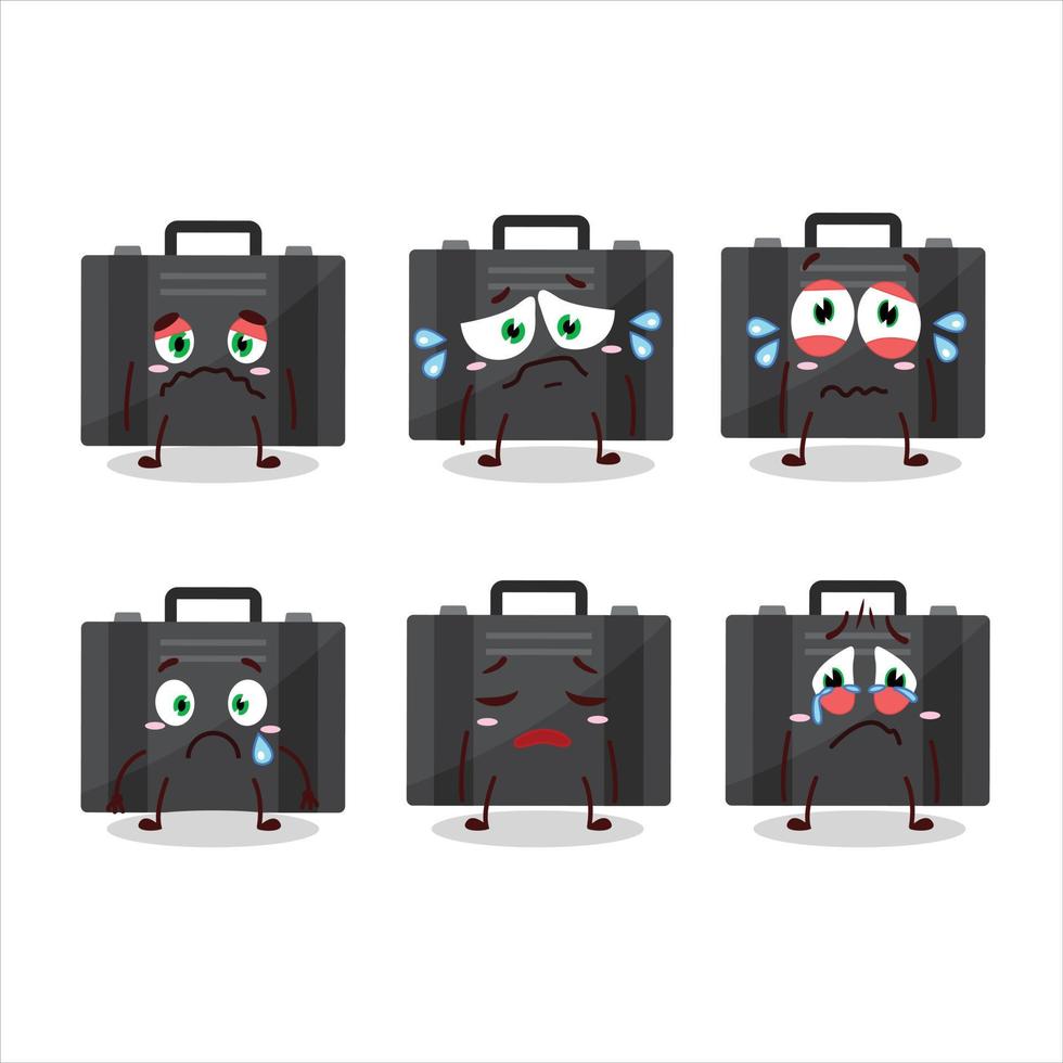 Black suitcase cartoon character with sad expression vector