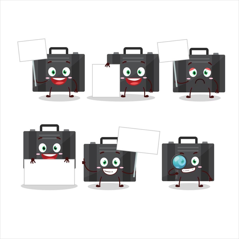 Black suitcase cartoon character bring information board vector