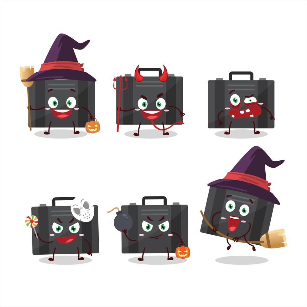 Víspera de Todos los Santos expresión emoticones con dibujos animados personaje de negro maleta vector