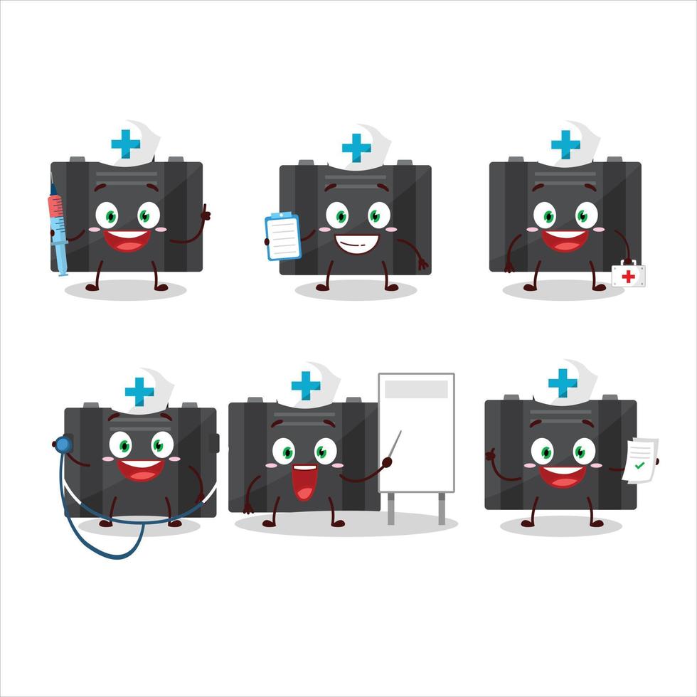 médico profesión emoticon con negro maleta dibujos animados personaje vector