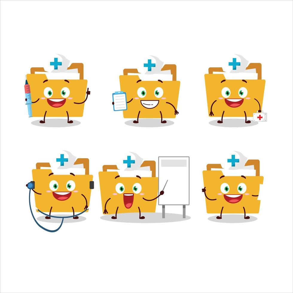 médico profesión emoticon con archivo carpeta un dibujos animados personaje vector