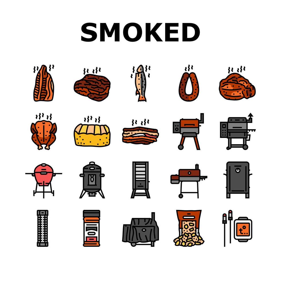 smoked meat food sausage ham icons set vector