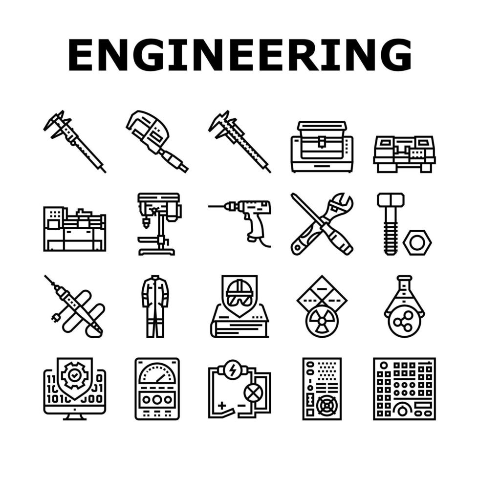 engineering tool work wrench icons set vector