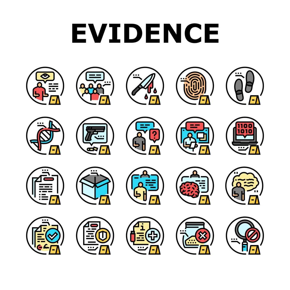 evidence crime police scene board icons set vector