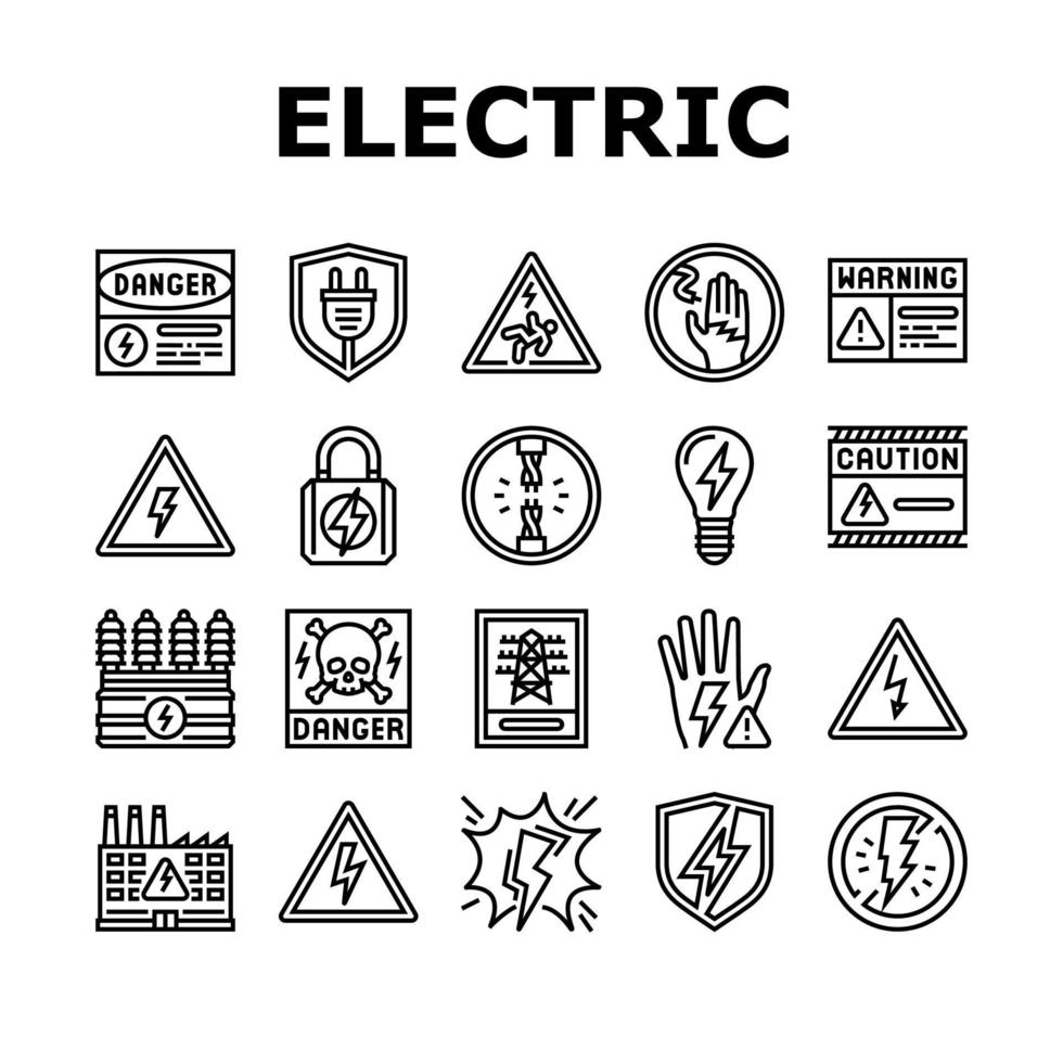 electric danger shock power icons set vector