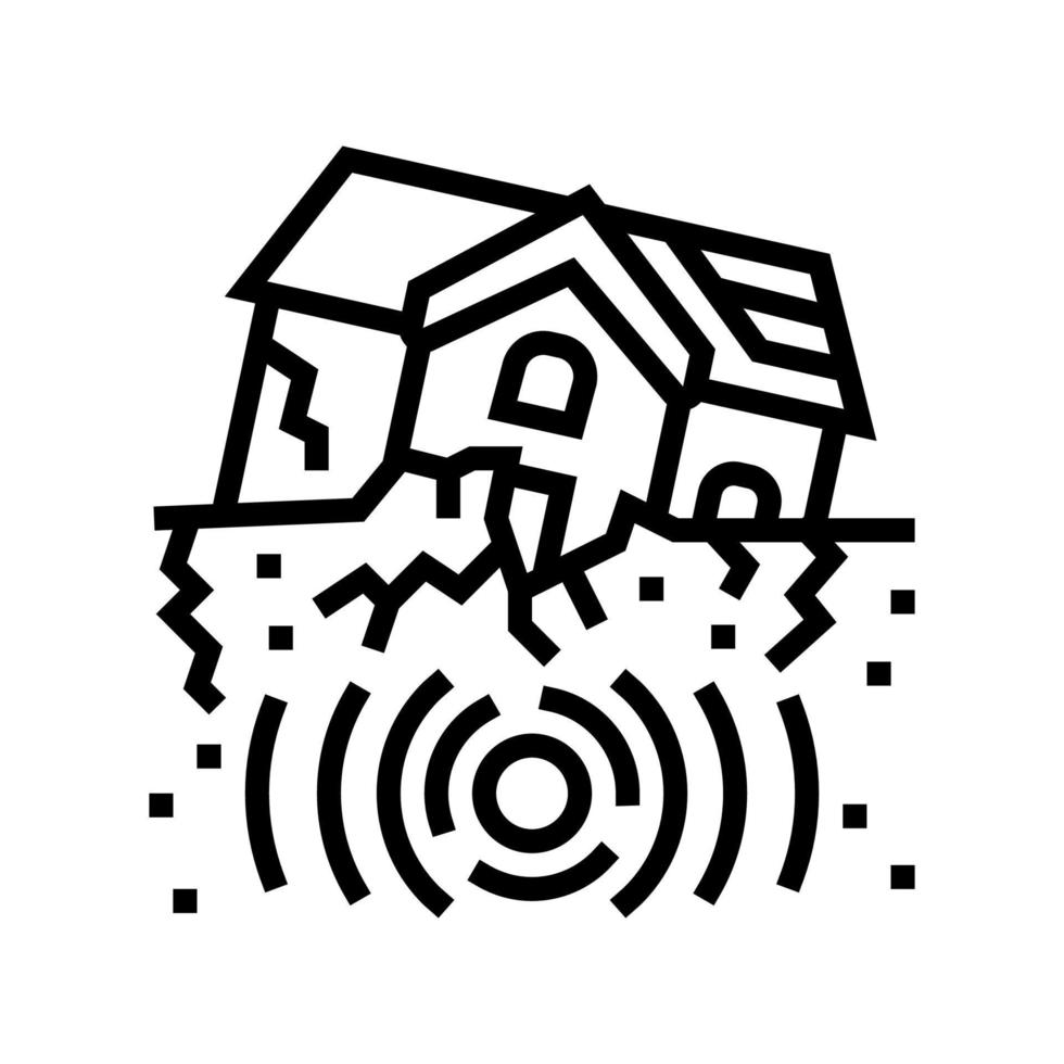 house earthquake destroyed line icon vector illustration