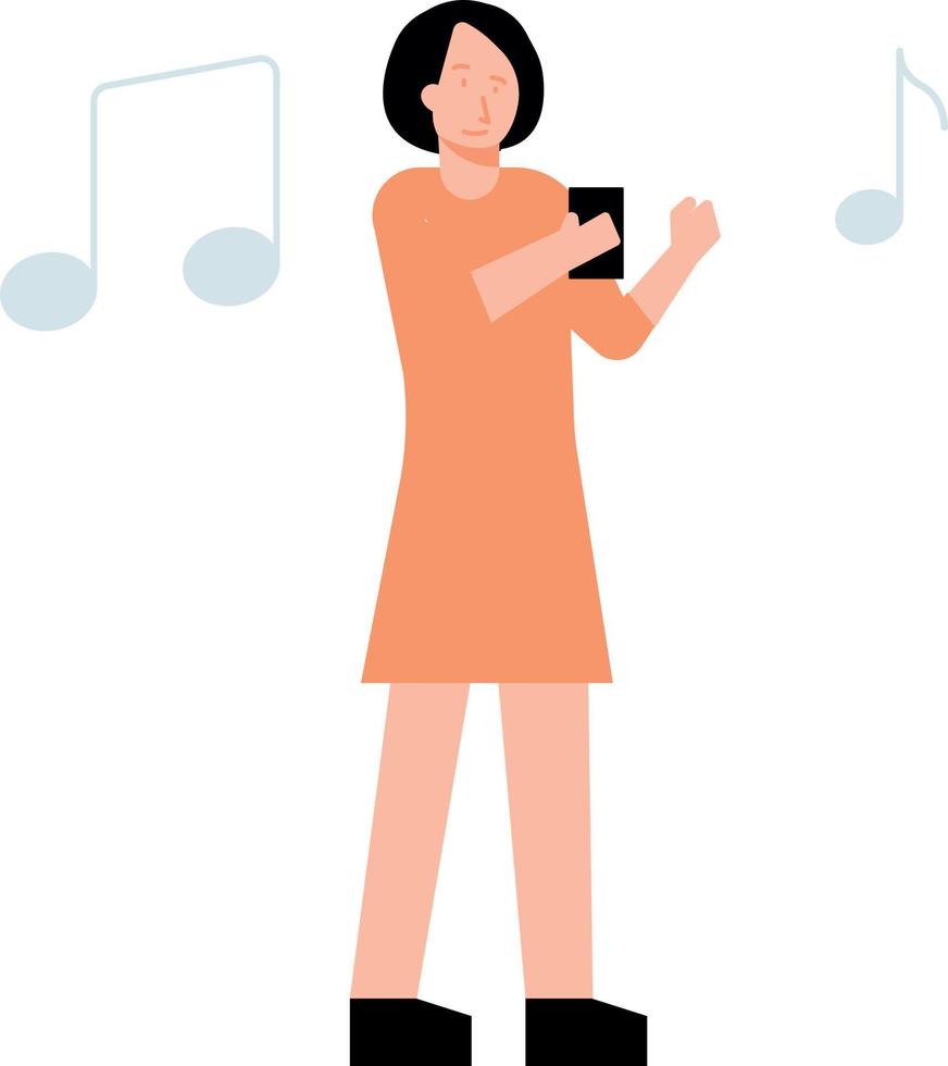 The girl is listening to music on the phone. vector