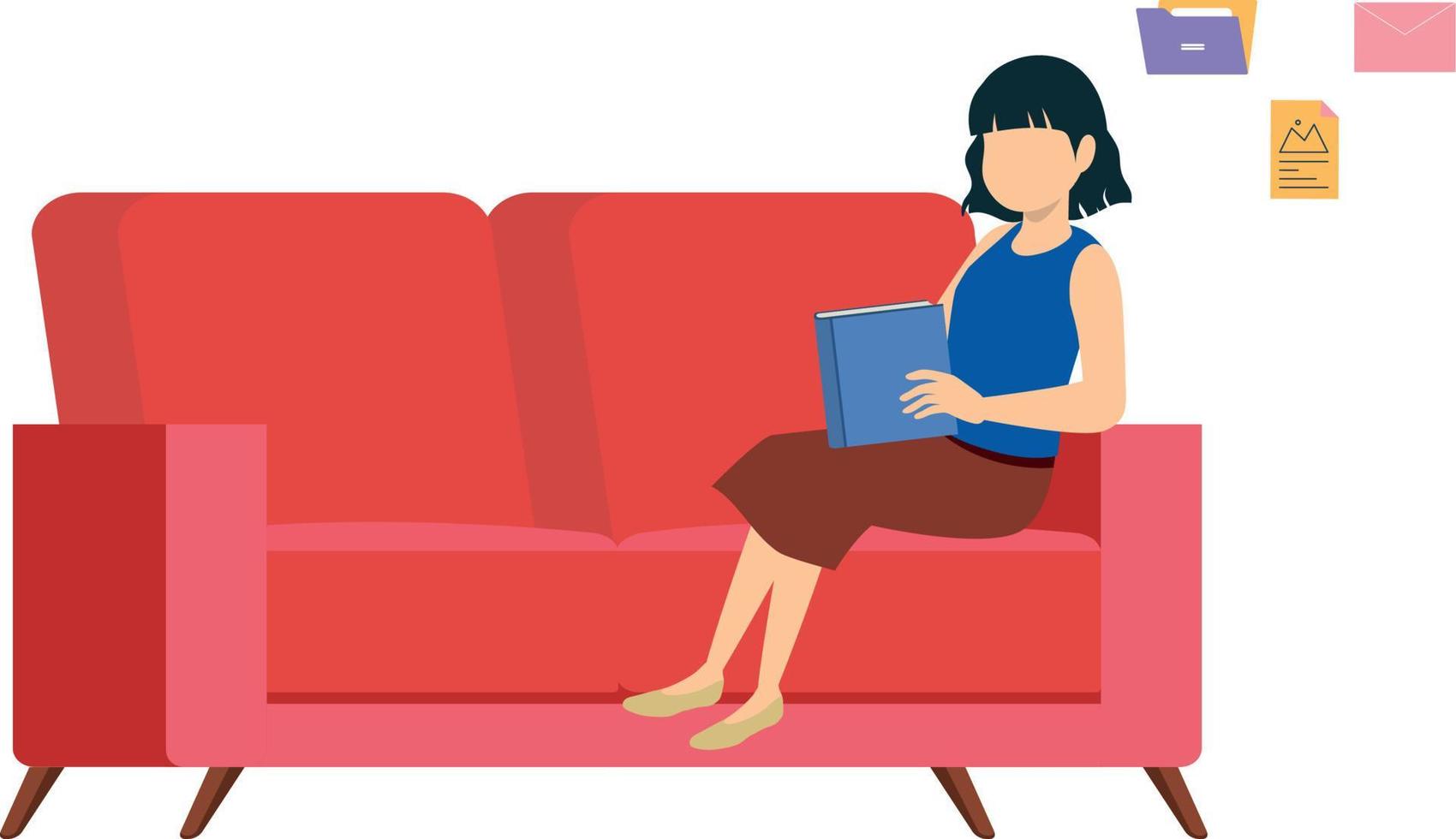 The girl is sitting on the couch. vector