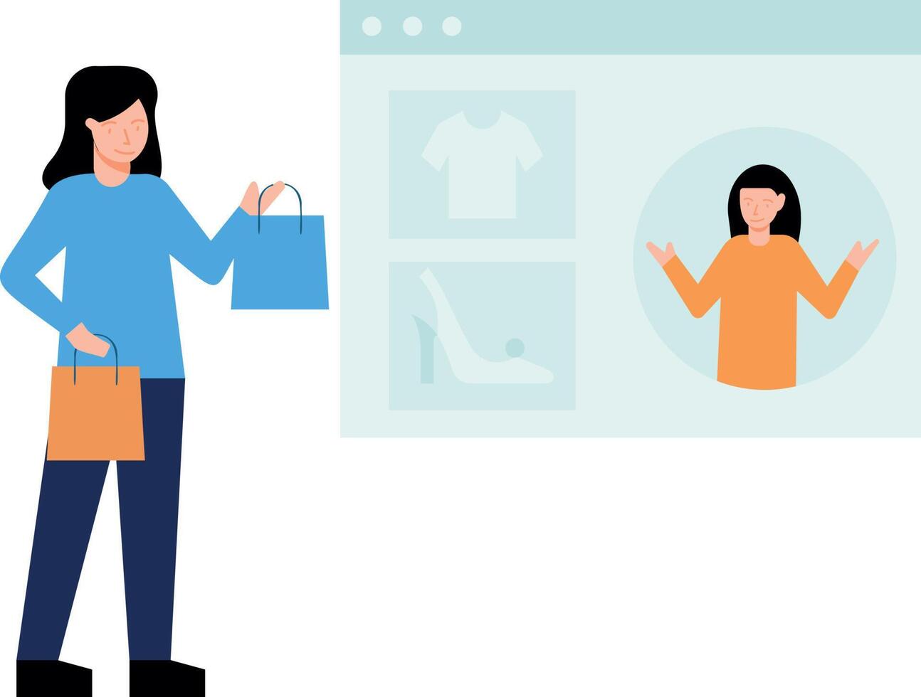 A girl is shopping on a website. vector