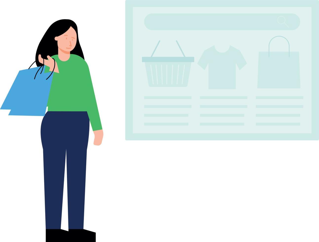 The girl is shopping online. vector