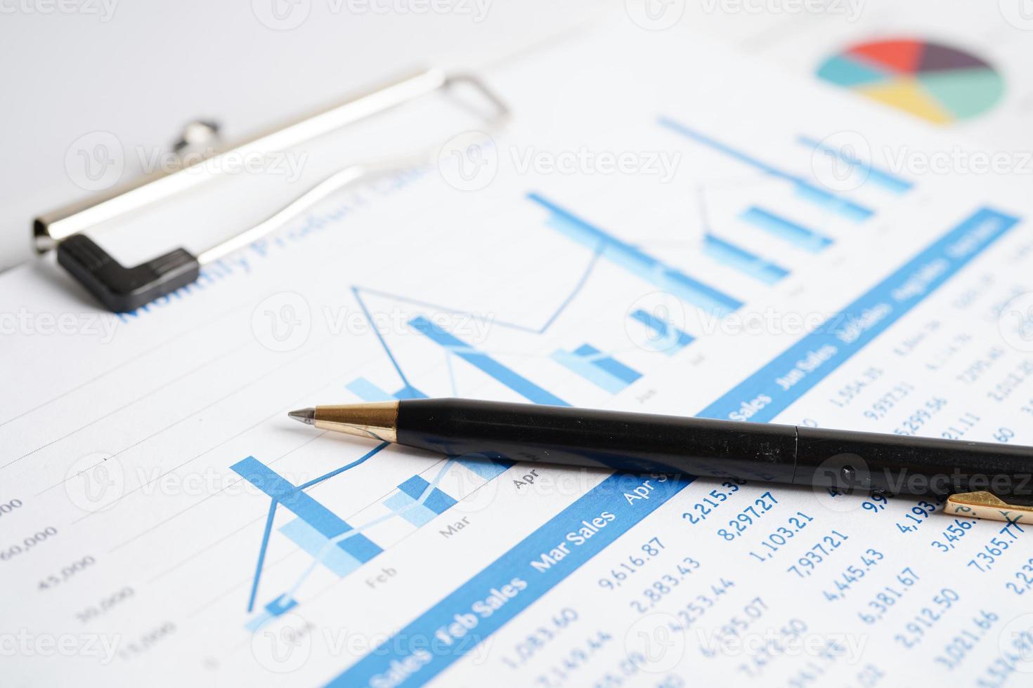 Pen on chart or graph paper. Financial, account, statistics and business data concept. photo