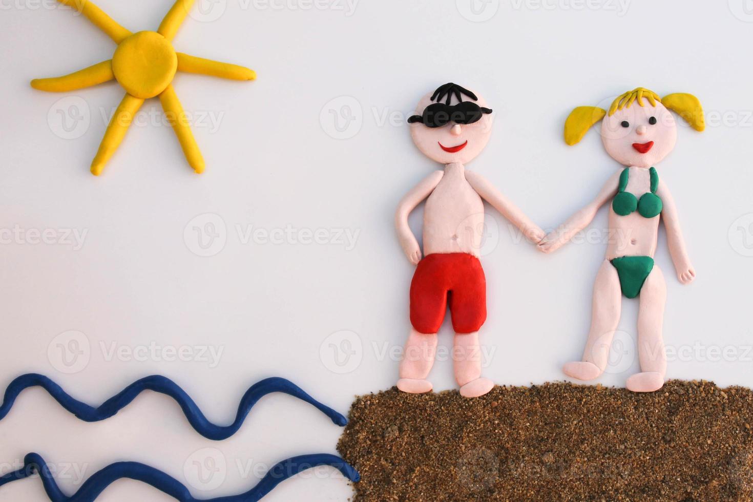 Plasticine Happy couple on the sea photo