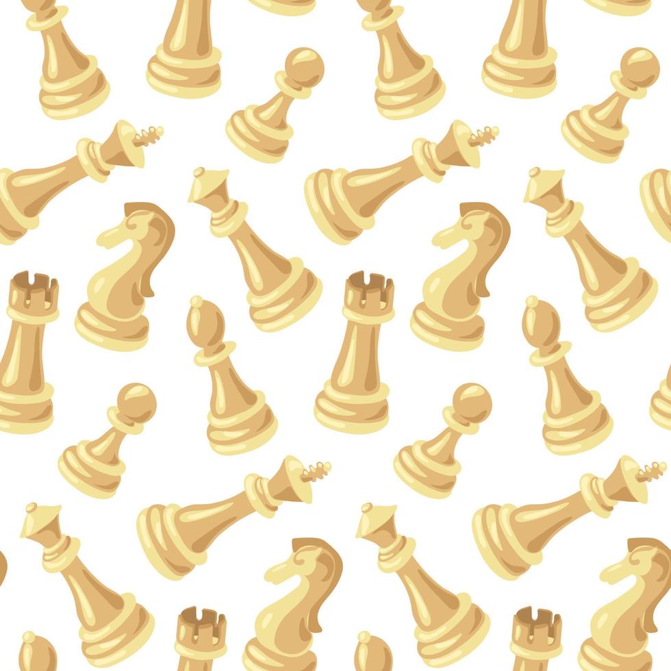 un modelo de ajedrez piezas de blanco traje de madera en un blanco antecedentes. ajedrez se mueve en un a cuadros tablero. ajedrez dibujos animados, ajedrez tablero. textura para impresión en textiles y papel. regalo embalaje vector