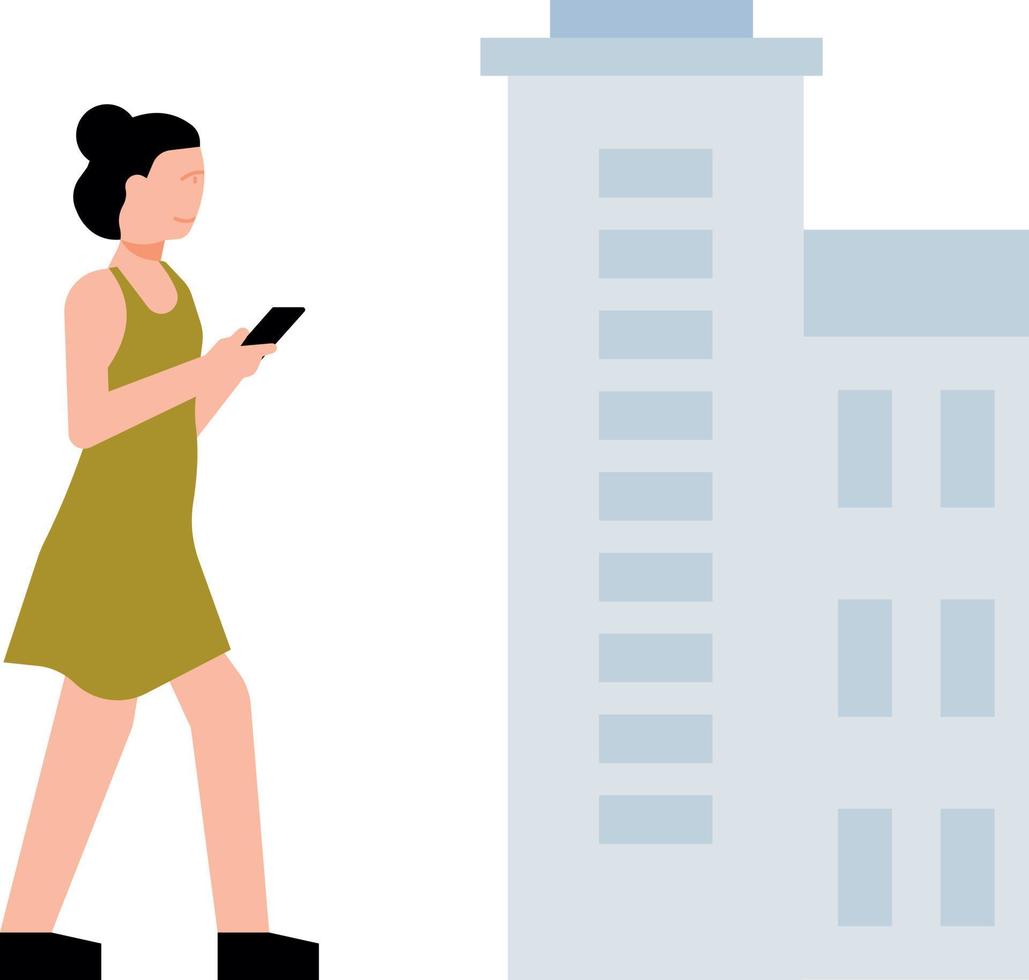 The girl is walking on the road. vector