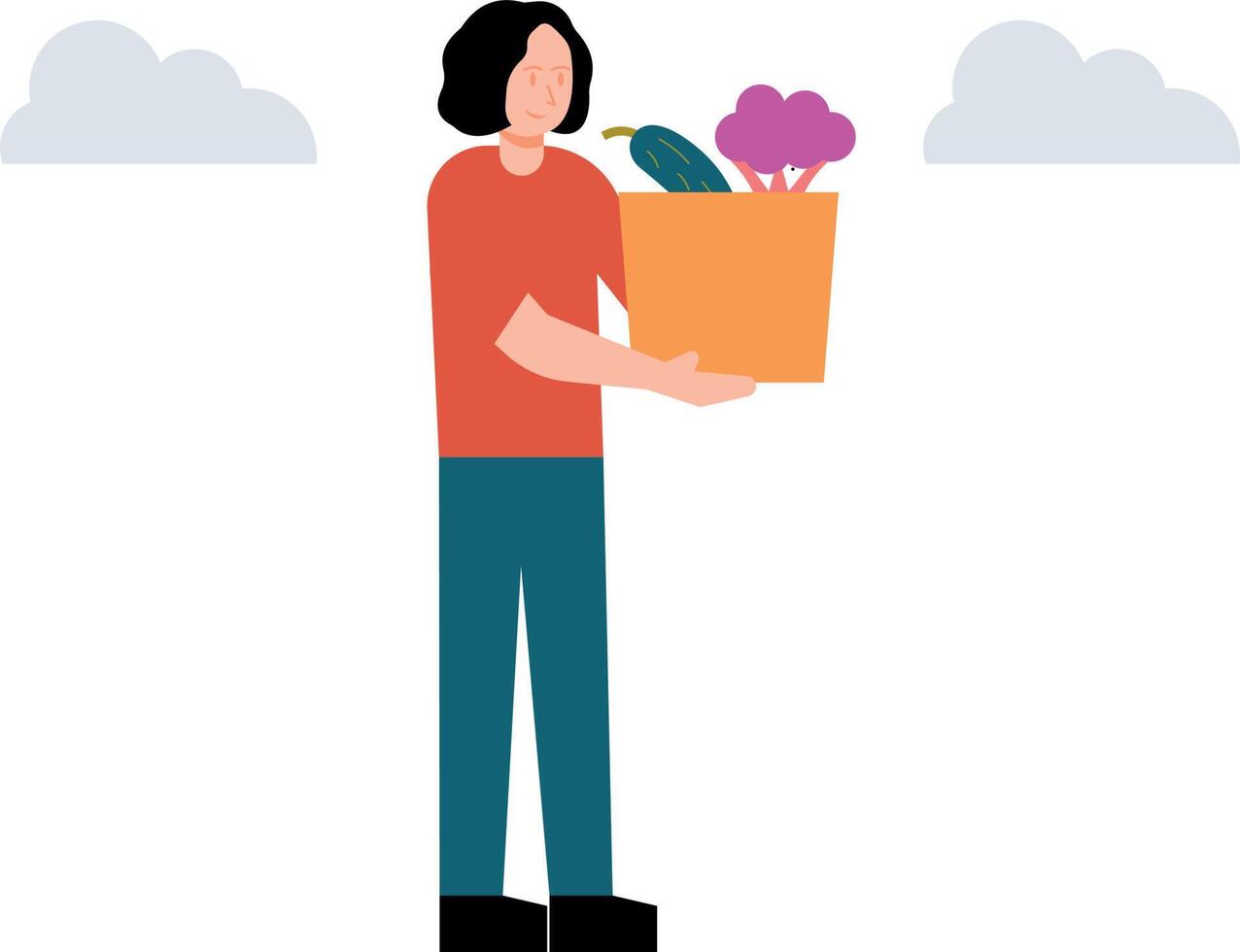 The girl is carrying a basket of vegetables. vector