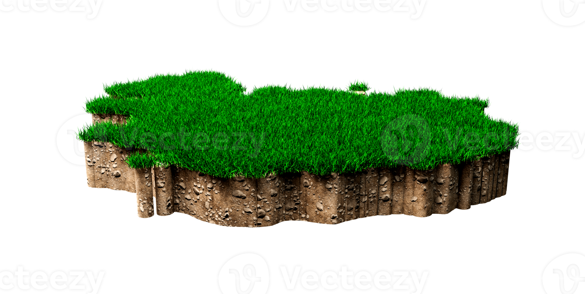 Iceland Map soil land geology cross section with green grass and Rock ground texture 3d illustration png