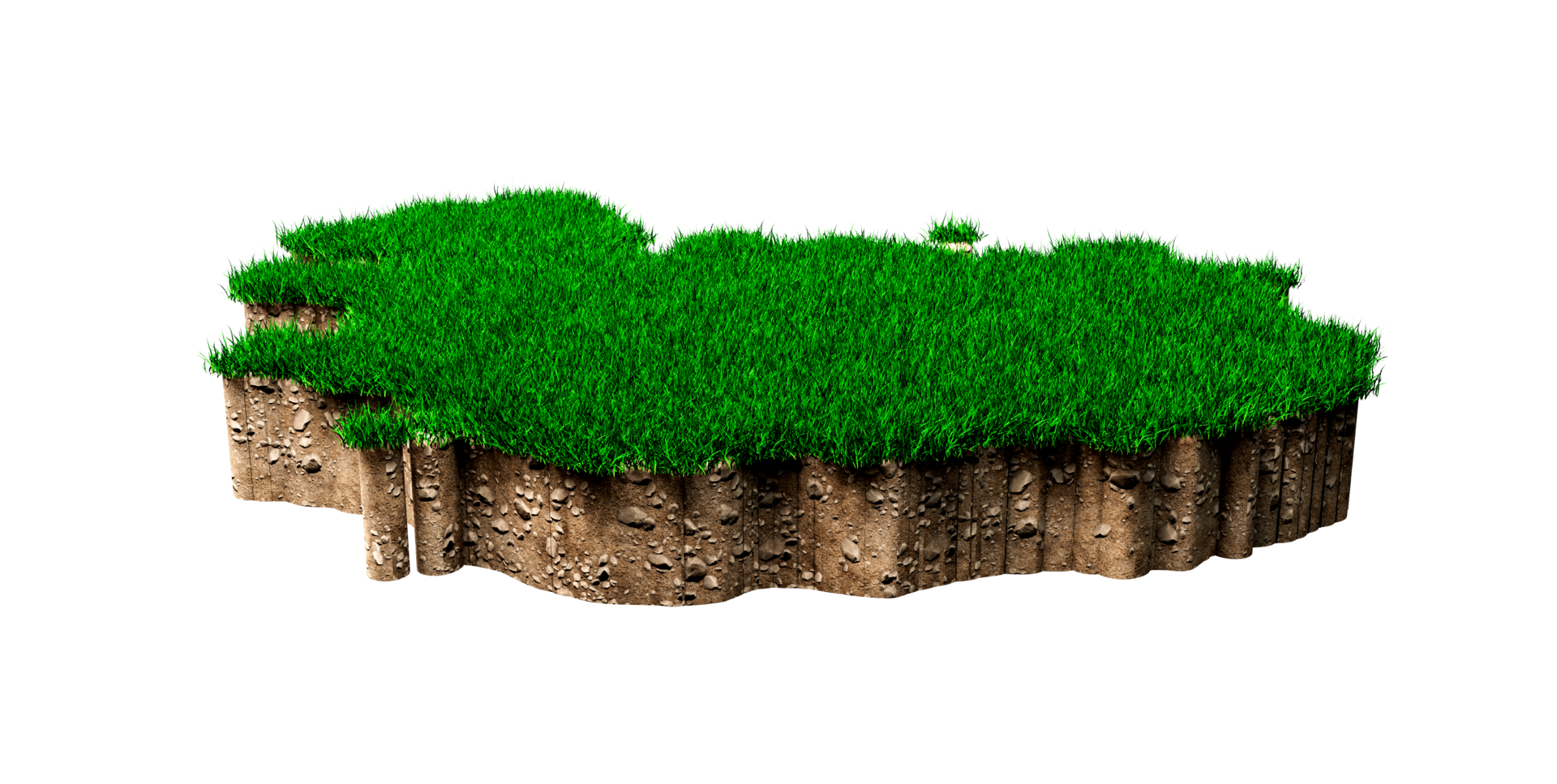 Iceland Map soil land geology cross section with green grass and Rock
