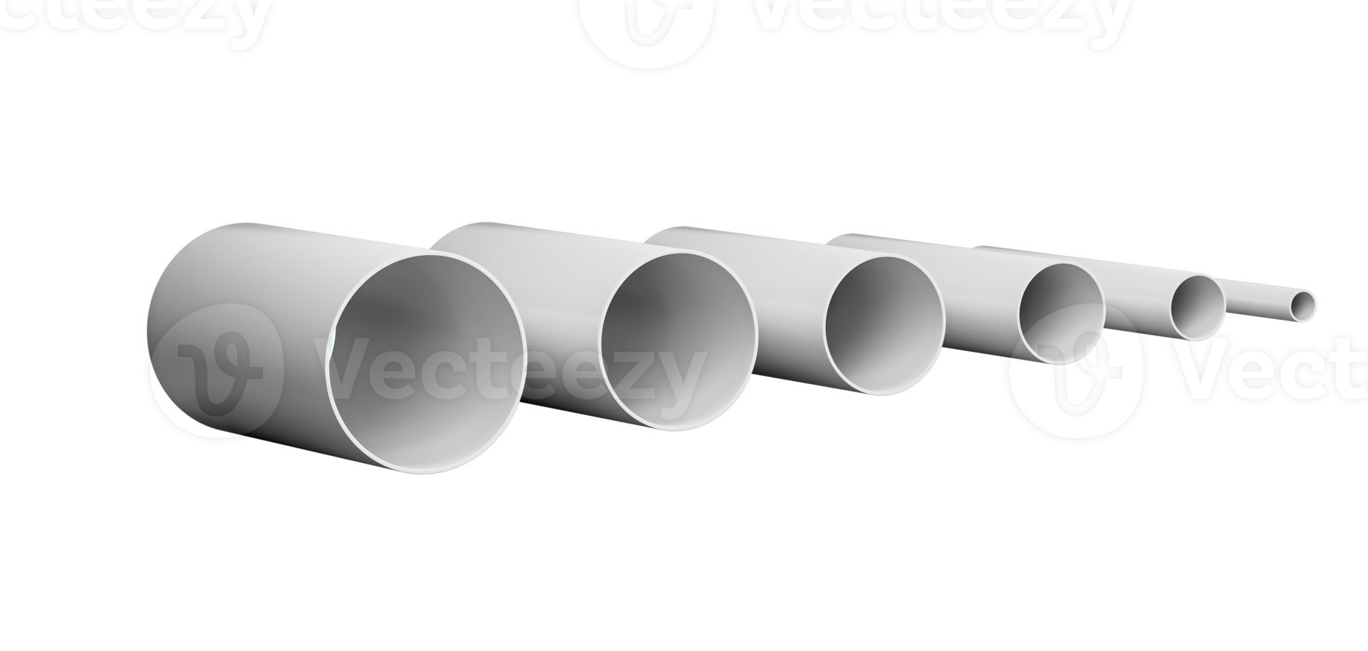 wit pvc pijp uitrusting gewricht, pvc pijpen verschillend grootte geïsoleerd 3d illustratie png