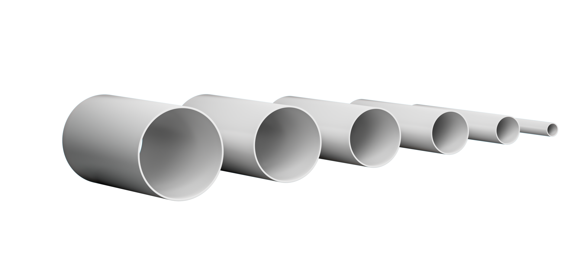 White PVC Pipe fittings joint, PVC Pipes Different size isolated 3d