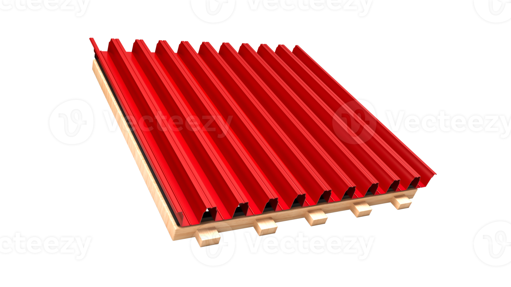 Corrugated Red metal sheet Wooden construction frame 3d illustration png
