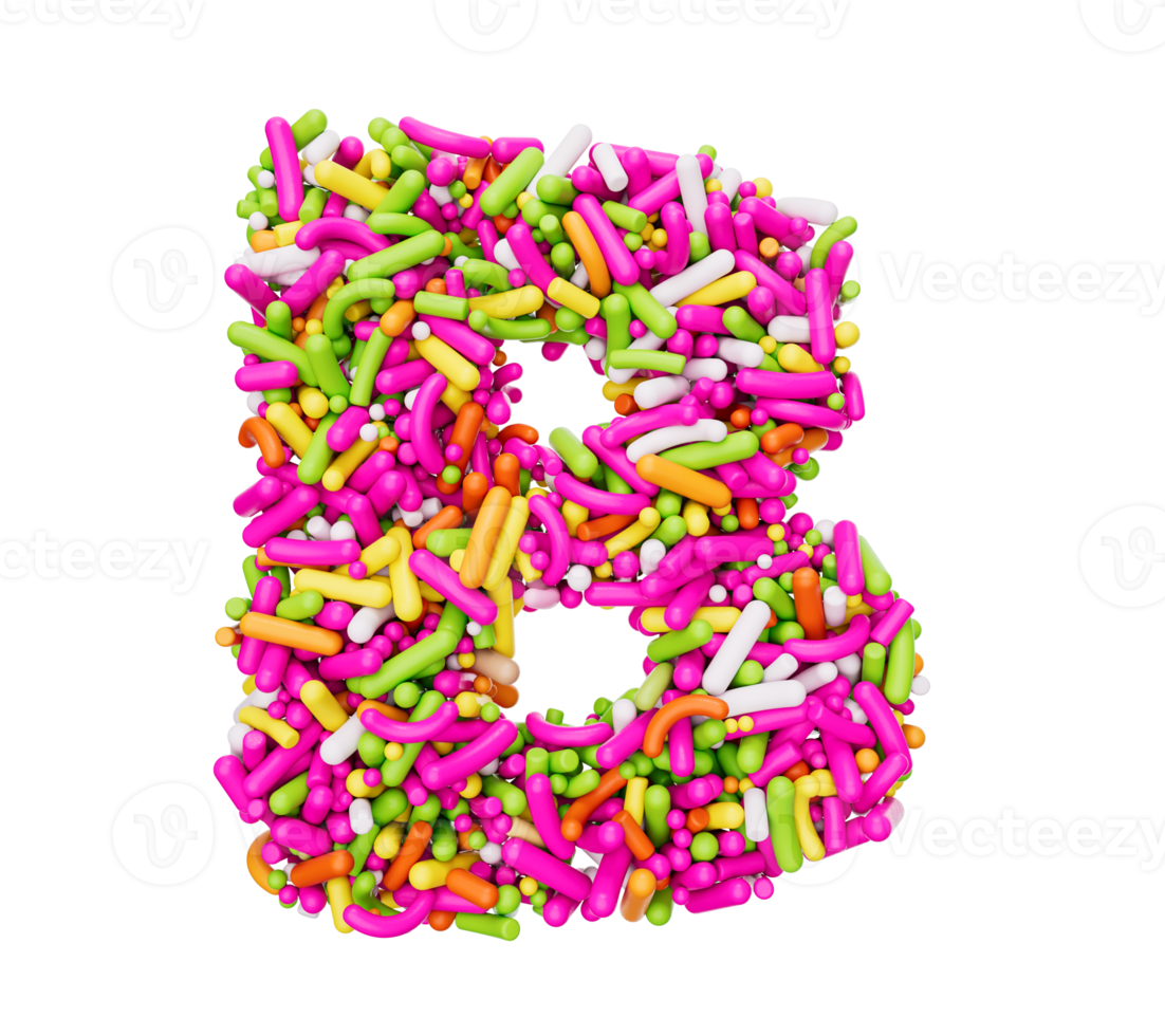 alfabet b gemaakt van kleurrijk hagelslag brief b regenboog hagelslag 3d illustratie png