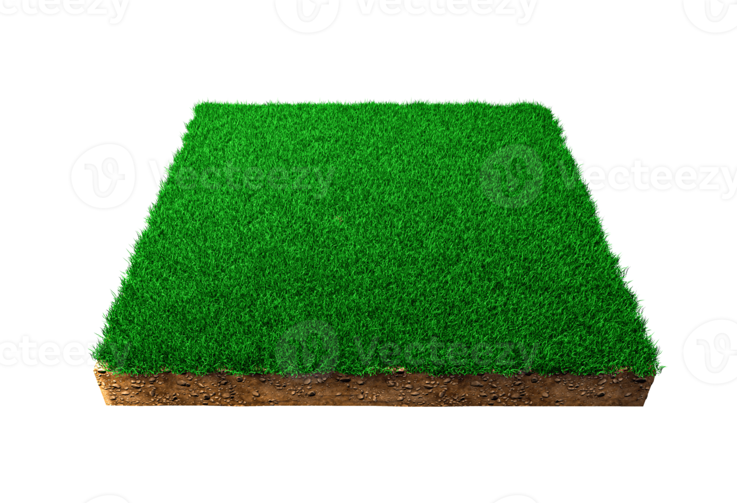 Square soil land geology cross section with green grass, earth mud cut away isolated 3D Illustration png