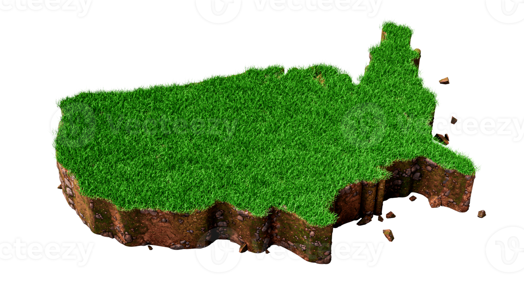 USA Map Grass and ground texture america map 3d illustration png