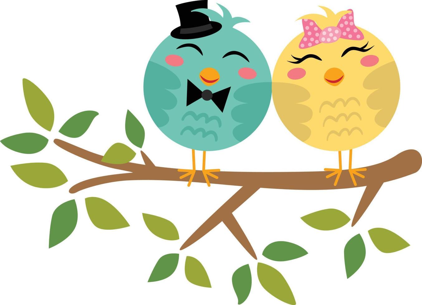 Funny couple of birds on branch tree vector